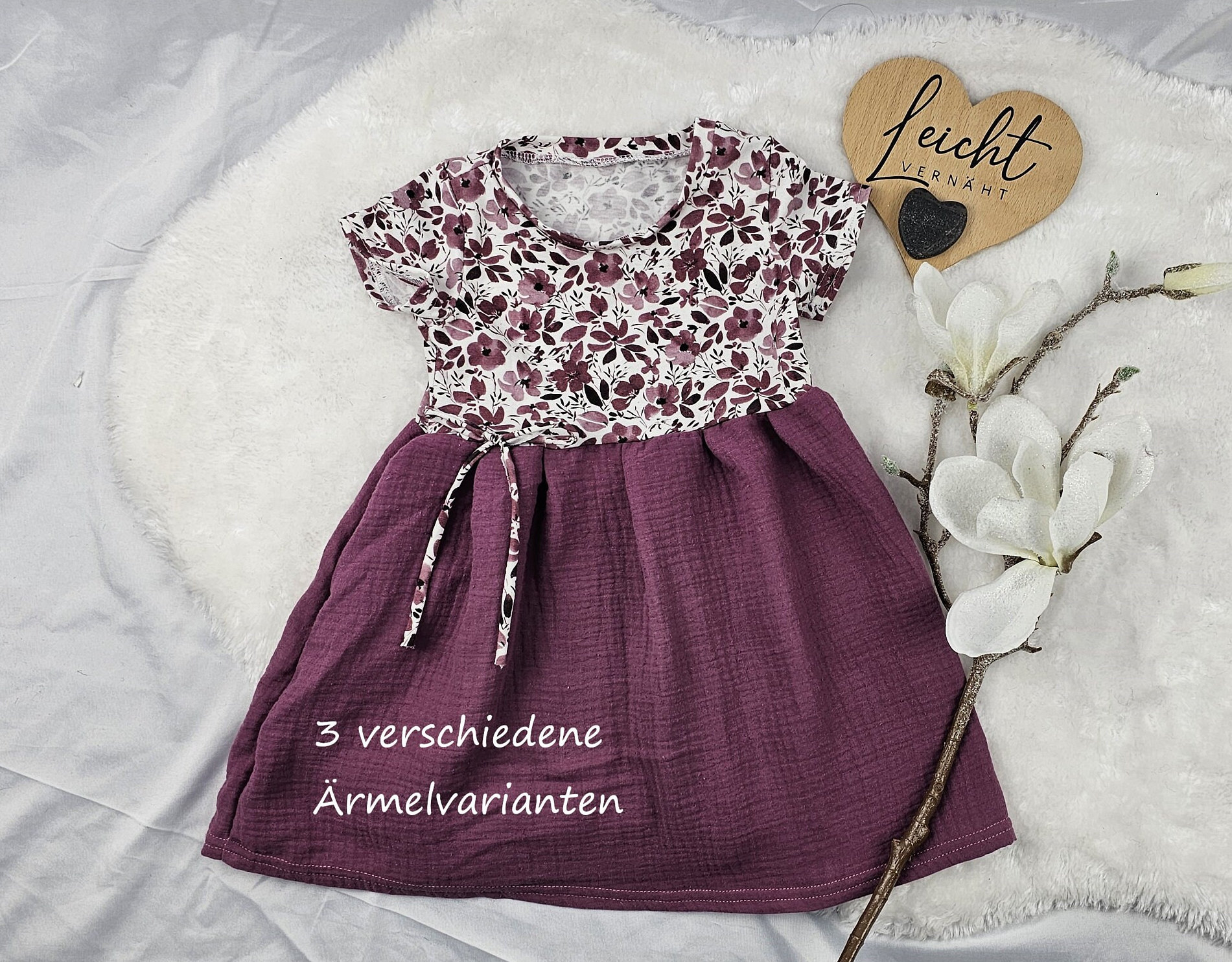 Musselin Jersey Kleid Baby/Kind Babykleid Kleidchen Trägerkleidchen Tunika Mädchenkleid Kinderkleid in 3 Armlängen Erhältlich von Leichtvernaeht