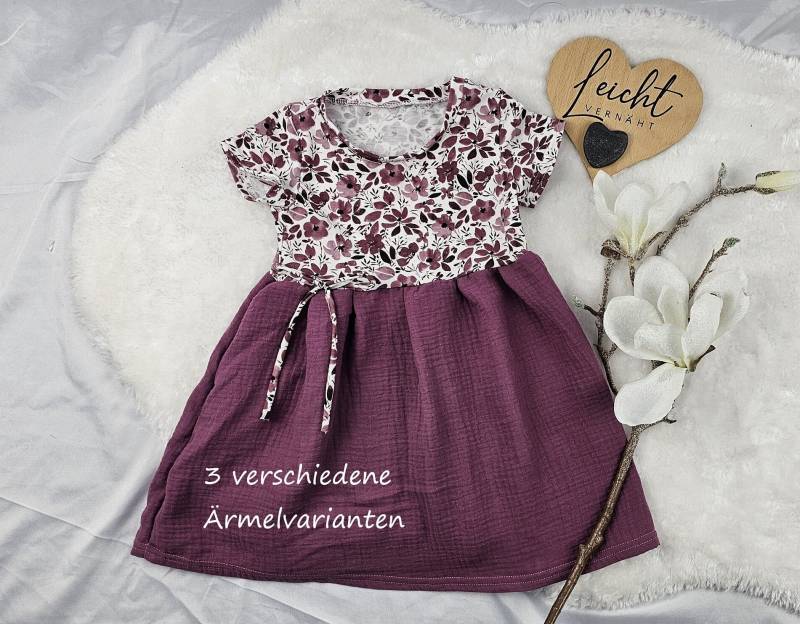 Musselin Jersey Kleid Baby/Kind Babykleid Kleidchen Trägerkleidchen Tunika Mädchenkleid Kinderkleid in 3 Armlängen Erhältlich von Leichtvernaeht
