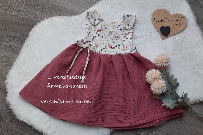 Musselin Jersey Kleid Baby/Kind Babykleid Kleidchen Trägerkleidchen Tunika in 3 Armlängen Erhältlich von Leichtvernaeht