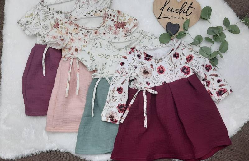 Musselin Jersey Kleid Baby/Kind Babykleid Kleidchen Trägerkleidchen Tunika in 4 Armlängen Erhältlich von Leichtvernaeht