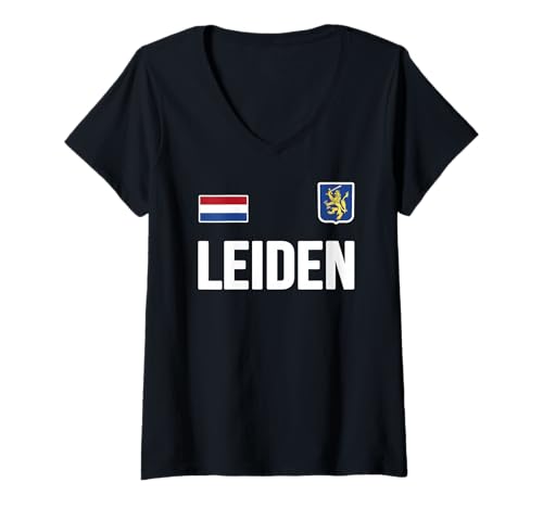 Damen Leiden T-Shirt Niederlande Flagge Niederlande Tourist Souvenir T-Shirt mit V-Ausschnitt von Leiden Netherlands .