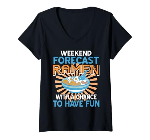 Damen Wochenendprognose Ramen Spaß Asiatischer Nudelhumor Stil T-Shirt mit V-Ausschnitt von Leidenschaft Für Asiatische Esskultur