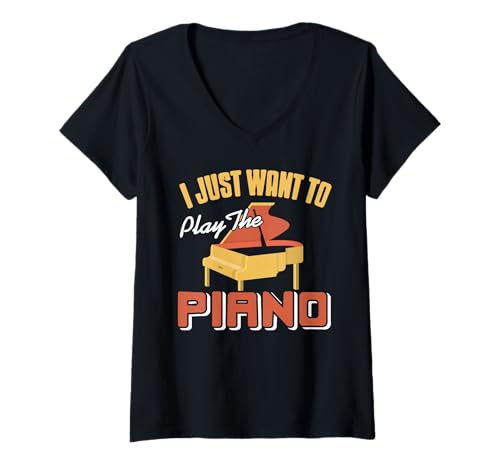Damen Ich Will nur jeden Tag Klavier Spielen T-Shirt mit V-Ausschnitt Damen Ich Will nur jeden Tag Klavier Spielen T-Shirt mit V-Ausschnitt von Leidenschaft für echte Musikliebhaber