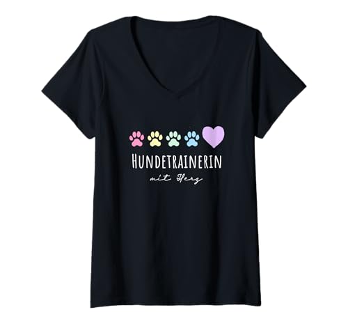 Damen Agility Hundetrainerin mit Herz Hundetraining Hundesport T-Shirt mit V-Ausschnitt von Leidenschaftliche Hundetrainer Hundeliebhaber