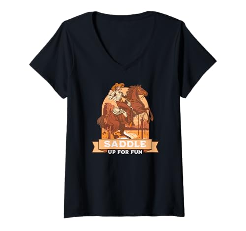 Damen Sattel Dich Auf Für Spaß Cowboy Western Humor T-Shirt mit V-Ausschnitt Damen Sattel Dich Auf Für Spaß Cowboy Western Humor T-Shirt mit V-Ausschnitt von Leidenschaftliche Rodeo Pferde Fans