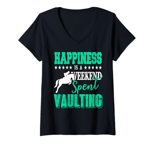 Damen Wochenende Pferde Vaulting Glückszeit erleben T-Shirt mit V-Ausschnitt von Leidenschaftliche Voltigierfans und Reiter