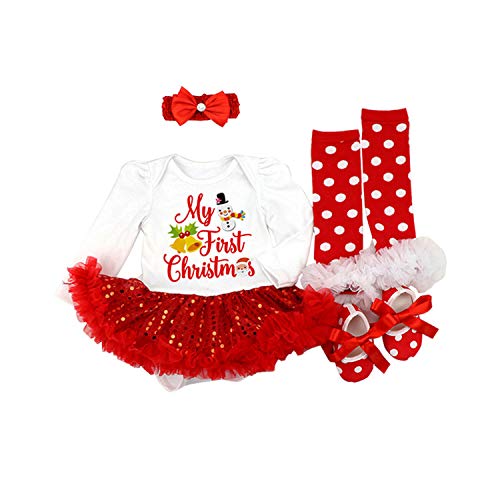 Leider Babys Erstes Weihnachts-Outfit-Set Weihnachtsmann Kleidung Tutu Kleid 4 STÜCKE (3-6 Monate, Weiße Glocken) von Leideur