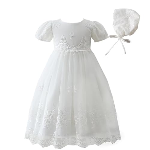 Leideur Baby Girl Taufkleid Lang Segenskleider Weiß Formale Brautkleider Besondere Anlässe Kleid für Neugeborene (Weiß, 12 Monate) von Leideur