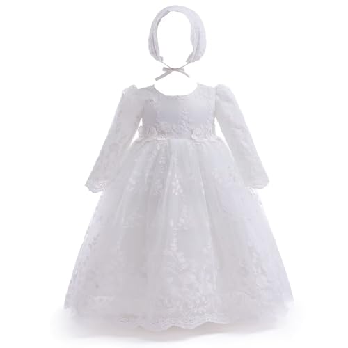 Leideur Baby Girl Taufkleid Lang Segenskleider Weiß Formale Brautkleider Besondere Anlässe Kleid für Neugeborene (Weiß 1, 12 Monate) von Leideur