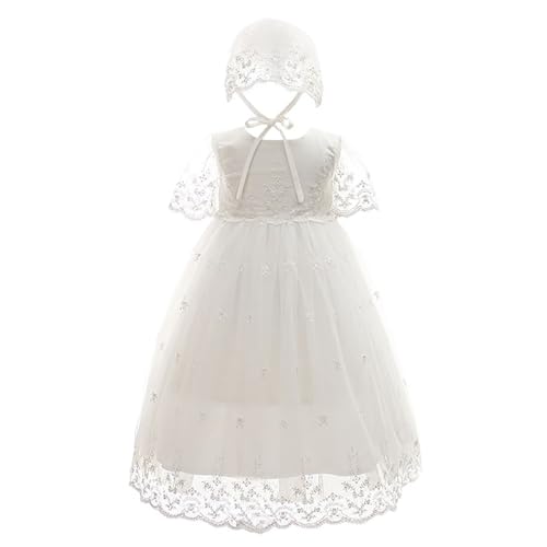 Leideur Baby Girl Taufkleid Lang Segenskleider Weiß Formale Brautkleider Besondere Anlässe Kleid für Neugeborene (Weiß 2, 6 Monate) von Leideur