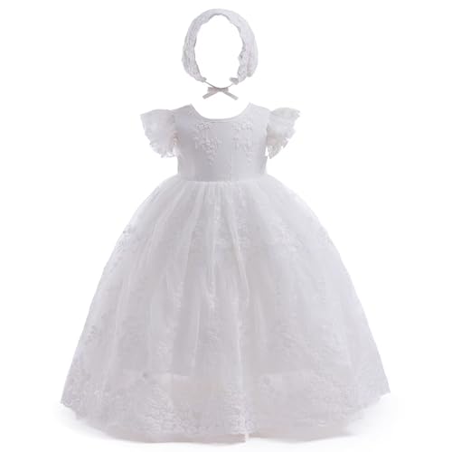 Leideur Baby Girl Taufkleid Lang Segenskleider Weiß Formale Brautkleider Besondere Anlässe Kleid für Neugeborene (Weiß 3, 12 Monate) von Leideur