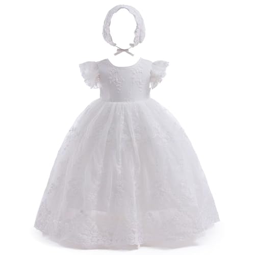Leideur Baby Girl Taufkleid Lang Segenskleider Weiß Formale Brautkleider Besondere Anlässe Kleid für Neugeborene (Weiß 3, 12 Monate) von Leideur