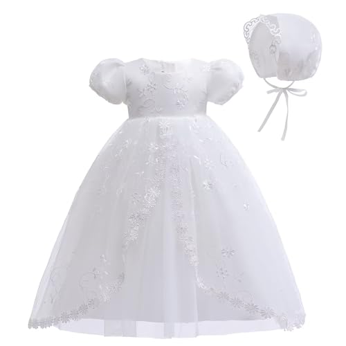 Leideur Baby Girl Taufkleid Lang Segenskleider Weiß Formale Brautkleider Besondere Anlässe Kleid für Neugeborene (Weiß 4, 12 Monate) von Leideur
