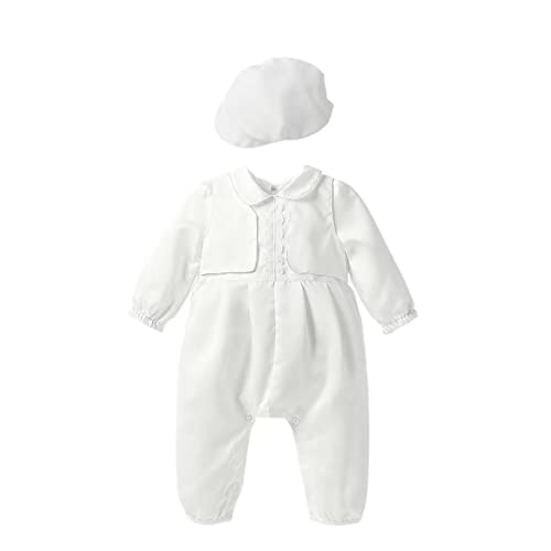 Leideur Taufe Outfits für Baby Jungen 2 Teile 1 Jahr Geburtstag Weiß Taufe Set mit Mütze (3 Monate, Weiß) von Leideur