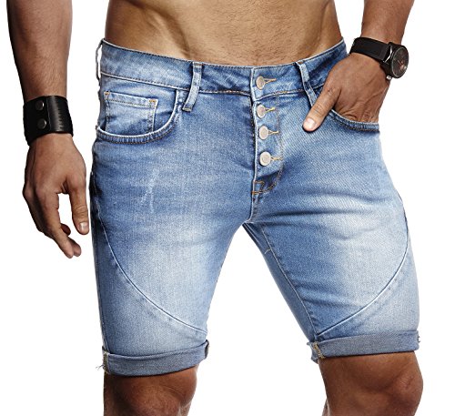 LEIF NELSON Herren Männer Jungen Sommer Kurze Jogger Jeans Hose Shorts Jeanshose Chinos Cargo Bermuda Basic 5-Pocket, Blau, W33 von Leif Nelson