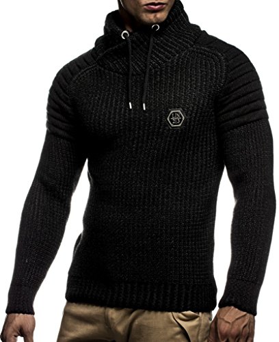LEIF NELSON Herren Strick-Pullover |Strick-Pulli mit Schalkragen | Moderner Woll-Pullover Langarm-Sweatshirt, Schwarz-anthrazit, XL von Leif Nelson