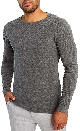 LEIF NELSON Herren Strickpullover Basic Rundhals Crew Neck Sweatshirt Langarm Sweater Feinstrick LN20729, Größe L, Anthrazit von Leif Nelson
