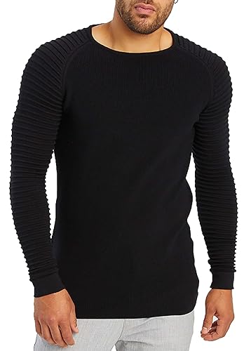 LEIF NELSON Herren Strickpullover Basic Rundhals Crew Neck Sweatshirt Langarm Sweater Feinstrick LN20729, Größe XL, Schwarz von Leif Nelson