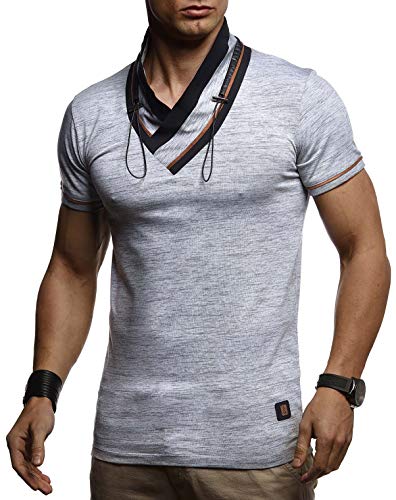LEIF NELSON Herren stylisch V-Ausschnitt T-Shirt Modern Sweatshirt Hoodie Pullover Pullover Pullover Polo Sommer Slim Fit LN4860 , Grau , XXL von Leif Nelson