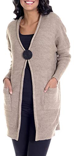 Leif Nelson Damen Oversize Strick-Jacke Frauen Basic Freizeitjacke Damen Langarm-Sweatjacke Das Beste in Kleidung Damen LN10225 Größe S, Beige von Leif Nelson