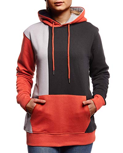 Leif Nelson Damen Pullover Hoodie Pulli mit Kapuze Kapuzenpullover für Frauen Oberteile Longsleeve Sweatshirt Langarm Slim Fit LN0538 Größe L Schwarz von Leif Nelson