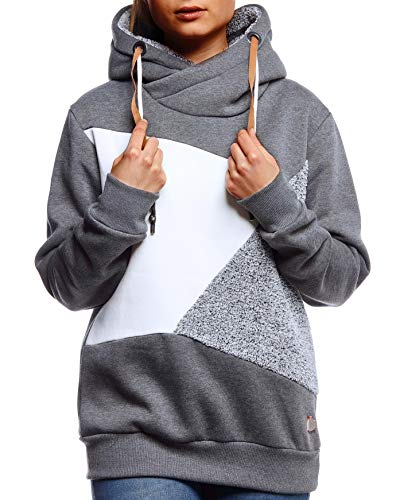 Leif Nelson Damen Pullover Hoodie Pulli mit Kapuze Kapuzenpullover für Frauen Oberteile Longsleeve Sweatshirt Langarm Slim Fit LN5828 Größe S Anthrazit von Leif Nelson