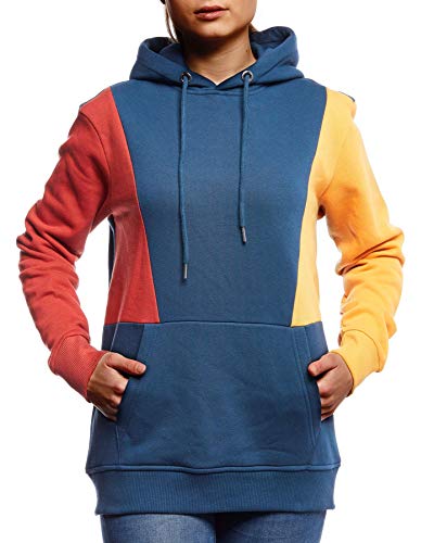 Leif Nelson Damen Pullover Hoodie Pulli mit Kapuze Kapuzenpullover für Frauen Oberteile Longsleeve Sweatshirt Langarm Slim Fit LN8438 Größe M Indigo von Leif Nelson