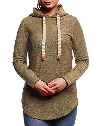 Leif Nelson Damen Pullover lang mit Kapuze Baumwolle Hoodie Kapuzenpullover Langer Frauen Pulli schwarzer Sweatshirt Langarmshirt Sommer Oversize elegant LN1900 Khaki Large von Leif Nelson