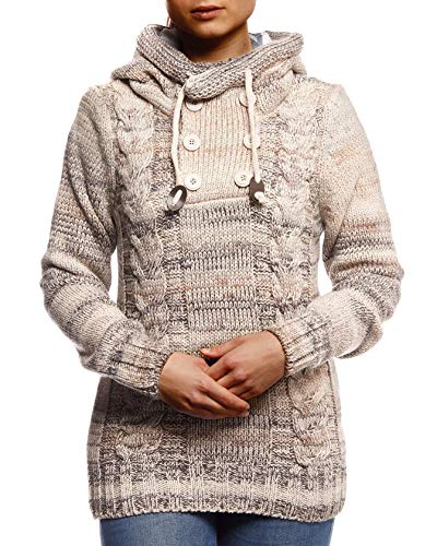 Leif Nelson Damen Pullover mit Kapuze Slim Fit Longseleeve Schwarzer Männer Strickpullover Sweatshirt Winterpullover Kapuzenpullover Hoodie Pulli Langarm LN20227D Beige 4XL von Leif Nelson