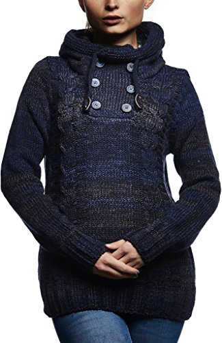 Leif Nelson Damen Pullover mit Kapuze Slim Fit Longseleeve Schwarzer Männer Strickpullover Sweatshirt Winterpullover Kapuzenpullover Hoodie Pulli Langarm LN20227D Blau 3X-Large von Leif Nelson