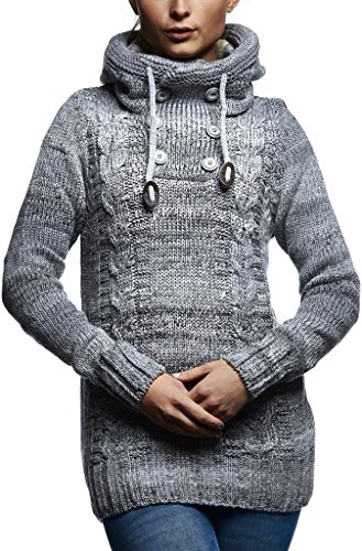 Leif Nelson Damen Pullover mit Kapuze Slim Fit Longseleeve Schwarzer Männer Strickpullover Sweatshirt Winterpullover Kapuzenpullover Hoodie Pulli Langarm LN20227D Grau Large von Leif Nelson