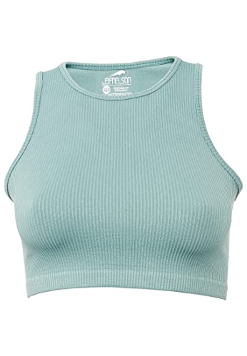 Leif Nelson Damen Seamless Crop Top ärmellos Fitness Top Seamless Damen von Leif Nelson