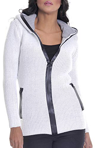 Leif Nelson Damen Strick-Jacke Frauen Hoodie Kapuze Damen Freizeitjacke Sweatjacke Das Beste in Kleidung Frauen LN10230 Größe M, Ecru-Grau von Leif Nelson