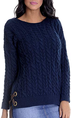 Leif Nelson Damen Strick-Pullover Frauen Basic Strick-Pulli mit Rundkragen Damen Woll-Pullover Langarm-Sweatshirt Das Beste in Kleidung Frauen LN10120 Größe XS, Dunkel Blau von Leif Nelson