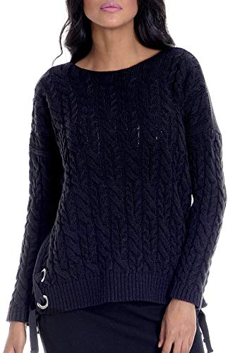 Leif Nelson Damen Strick-Pullover Frauen Basic Strick-Pulli mit Rundkragen Damen Woll-Pullover Langarm-Sweatshirt Das Beste in Kleidung Frauen LN10120 Größe XS, Schwarz von Leif Nelson