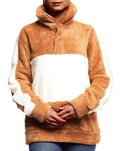 Leif Nelson Damen Sweatshirt Teddy Fleece Pullover mit Stehkragen Oberteile Pulli Langarmshirt für Frauen Übergangsjacke Hoodie LN02102D Größe M Camel-Ecru von Leif Nelson