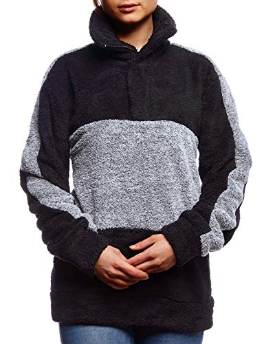 Leif Nelson Damen Sweatshirt Teddy Fleece Pullover mit Stehkragen Oberteile Pulli Langarmshirt für Frauen Übergangsjacke Hoodie LN02102D Größe S Ecru-Anthrazit von Leif Nelson