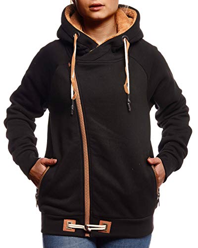 Leif Nelson Damen Übergangsjacke Freizeitjacke Sweatjacke mit Kapuze Oberteile Schwarze Jacke Baumwolle-Anteil Basic Hoodie für Frauen Kapuzenjacke Sweater LN0928 L Schwarz von Leif Nelson