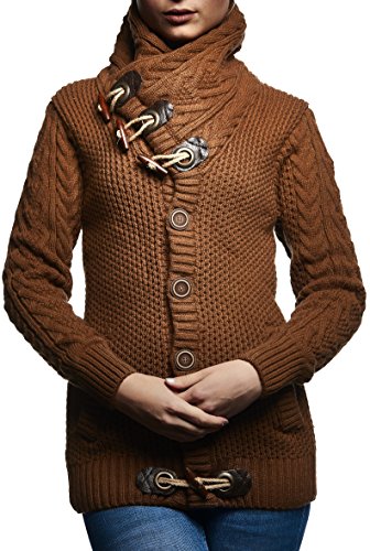 Leif Nelson Damen-Winter-Strickjacke mit Schalkragen - Slim Fit Cardigan Frauen Jacke mit Knöpfen L Camel von Leif Nelson