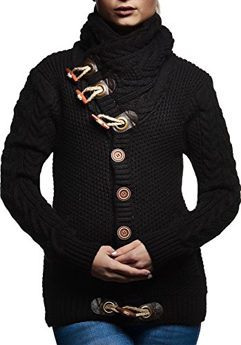 Leif Nelson Damen-Winter-Strickjacke mit Schalkragen - Slim Fit Cardigan Frauen Jacke mit Knöpfen M Schwarz von Leif Nelson