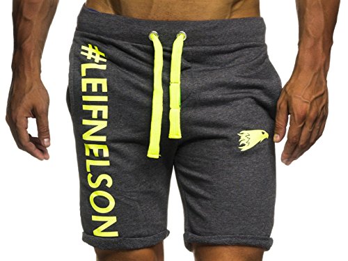 Leif Nelson Gym Herren Fitness Hose Short Trainingshose Trainingsshort 06296; Größe XL, Anthrazit-Gelb von Leif Nelson