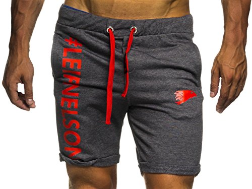 Leif Nelson Gym Herren Fitness Hose Short Trainingshose Trainingsshort 06296; Größe XXL, Anthrazit-Rot von Leif Nelson