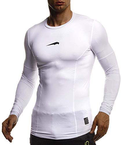 Leif Nelson Gym Herren Fitness Shirt Langarm Sportshirt Slim Fit Männer Bodybuilder Trainingsshirt Herren Sport Sweatshirt - Bekleidung für Bodybuilding Training LN8327 Weiß-Schwaz X-Large von Leif Nelson