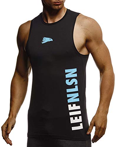 Leif Nelson Gym Herren Fitness Sport-Shirt ohne Ärmel Top Trainingsshirt Slim Fit Männer Bodybuilder Training Funktionsshirt Bekleidung für Bodybuilding LN8283 Schwarz-Türkis Small von Leif Nelson