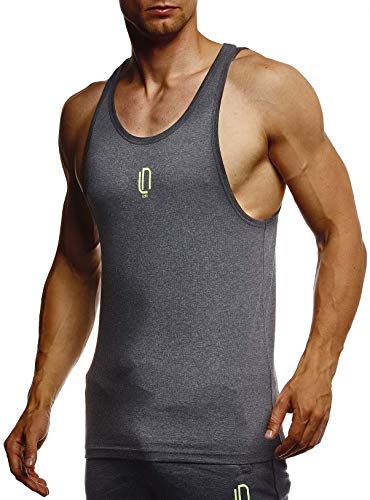 Leif Nelson Gym Herren Fitness Sport-Shirt ohne Ärmel Top Trainingsshirt Slim Fit Männer Bodybuilder Training Funktionsshirt Bekleidung für Bodybuilding LN8284 Anthrazit-Gelb X-Large von Leif Nelson