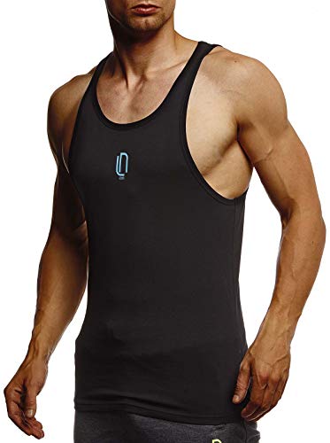 Leif Nelson Gym Herren Fitness Sport-Shirt ohne Ärmel Top Trainingsshirt Slim Fit Männer Bodybuilder Training Funktionsshirt Bekleidung für Bodybuilding LN8284 Schwarz-Türkis XX-Large von Leif Nelson