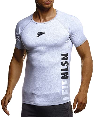 Leif Nelson Gym Herren Fitness T-Shirt Slim Fit Moderner Männer Bodybuilder Trainingsshirt Kurzarm Top Herren Sport T-Shirt - Bekleidung für Bodybuilding Training LN06279 Grau-Schwarz Small von Leif Nelson