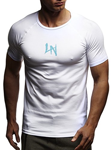 Leif Nelson Gym Herren Fitness T-Shirt Slim Fit Moderner Männer Bodybuilder Trainingsshirt Kurzarm Top Herren Sport T-Shirt - Bekleidung für Bodybuilding Training LN8041 Weiss XX-Large von Leif Nelson