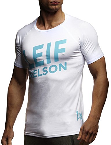 Leif Nelson Gym Herren Fitness T-Shirt Slim Fit Moderner Männer Bodybuilder Trainingsshirt Kurzarm Top Herren Sport T-Shirt - Bekleidung für Bodybuilding Training LN8043 Weiss XX-Large von Leif Nelson