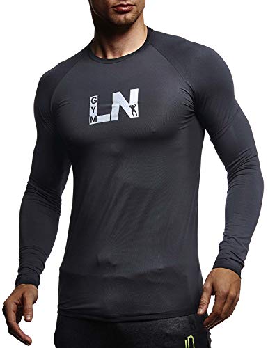 Leif Nelson Gym Herren Fitness T-Shirt für Sport Fitness Freizeit Slim Fit Männer Bodybuilder Trainingsshirt Kurzarm Sportshirt Bekleidung für Bodybuilding Training LN6316 Schwarz-Silber Medium von Leif Nelson